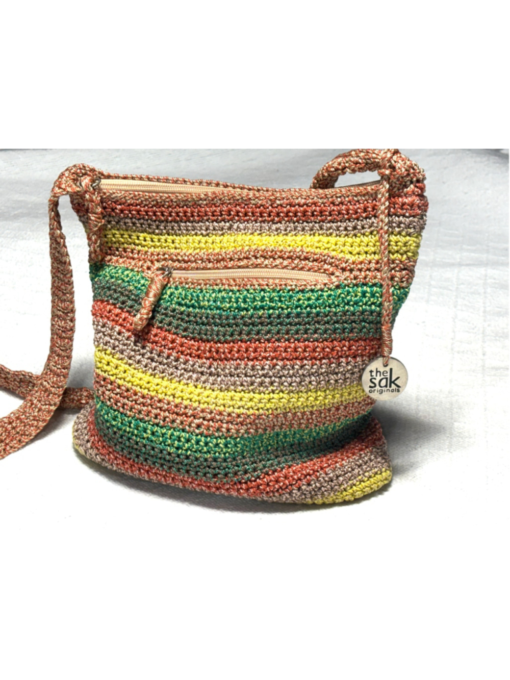 The Sak Striped Crochet Crossbody Bag Boho Woven Shoulder Multicolored Y2K GUC